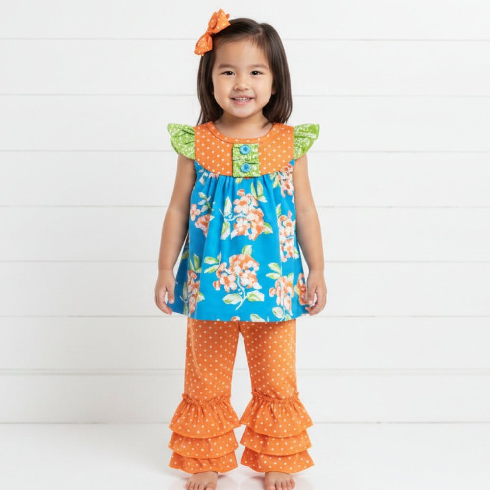 Orange & Blue Boutique Ruffle Outfit, kids, girl